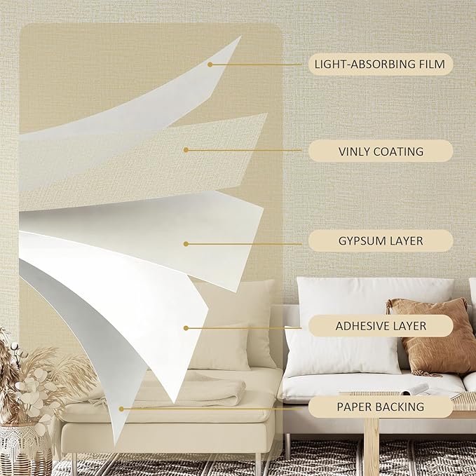 Guvana Grasscloth Peel and Stick Wallpaper Cream Textured Contact Paper Modern - Image 3