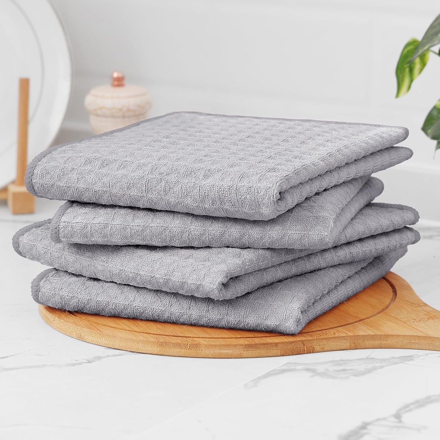 Homaxy Microfiber Waffle Weave Kitchen Towels, 16 x 28 Inch Ultra Absorbent and Solid Color Dish Towels, 6 Pack, Grey
