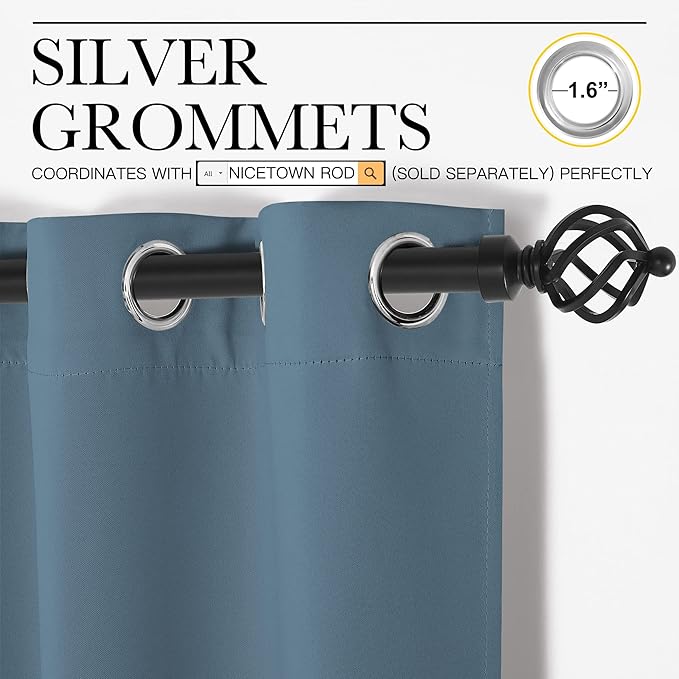 NICETOWN Smoky Blue Blackout Curtains 120 inches Length - Image 2