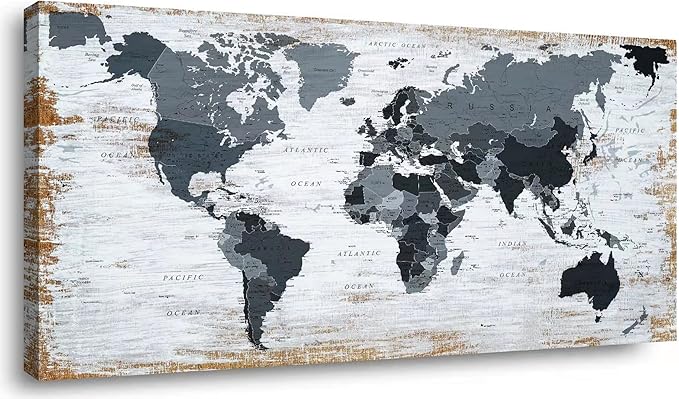 world map Canvas Wall Art Black Wall Decor Office Map of the world Pictures by ZEYDRT