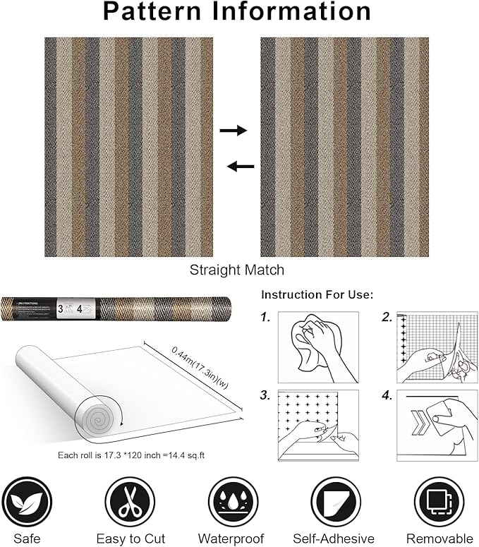 Simon&Siff Textured Fabric Wallpaper Peel and Stick 17.3"x120" Beige/Brown/Grey - Image 7