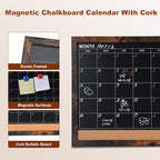 Chalkboard Calendar for Wall, Small Rustic Framed Magnetic Chalkboard & Cork - Image 3
