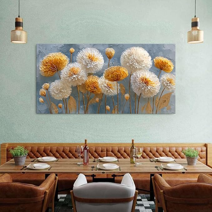 Abstract White Flower Wall Art Golden Floral Pictures Wall Decor Neutral - Image 4