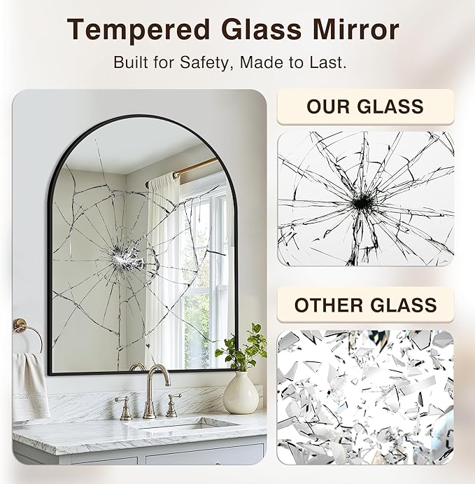 Vanity Bathroom Mirror for Wall, Arched Metal Frame for Bedroom, Living Room - Image 5