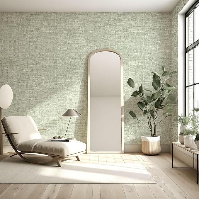 Amiya Grasscloth Wallpaper 17.3"x120" Sage Green Peel and Stick Faux Fabric - Image 2