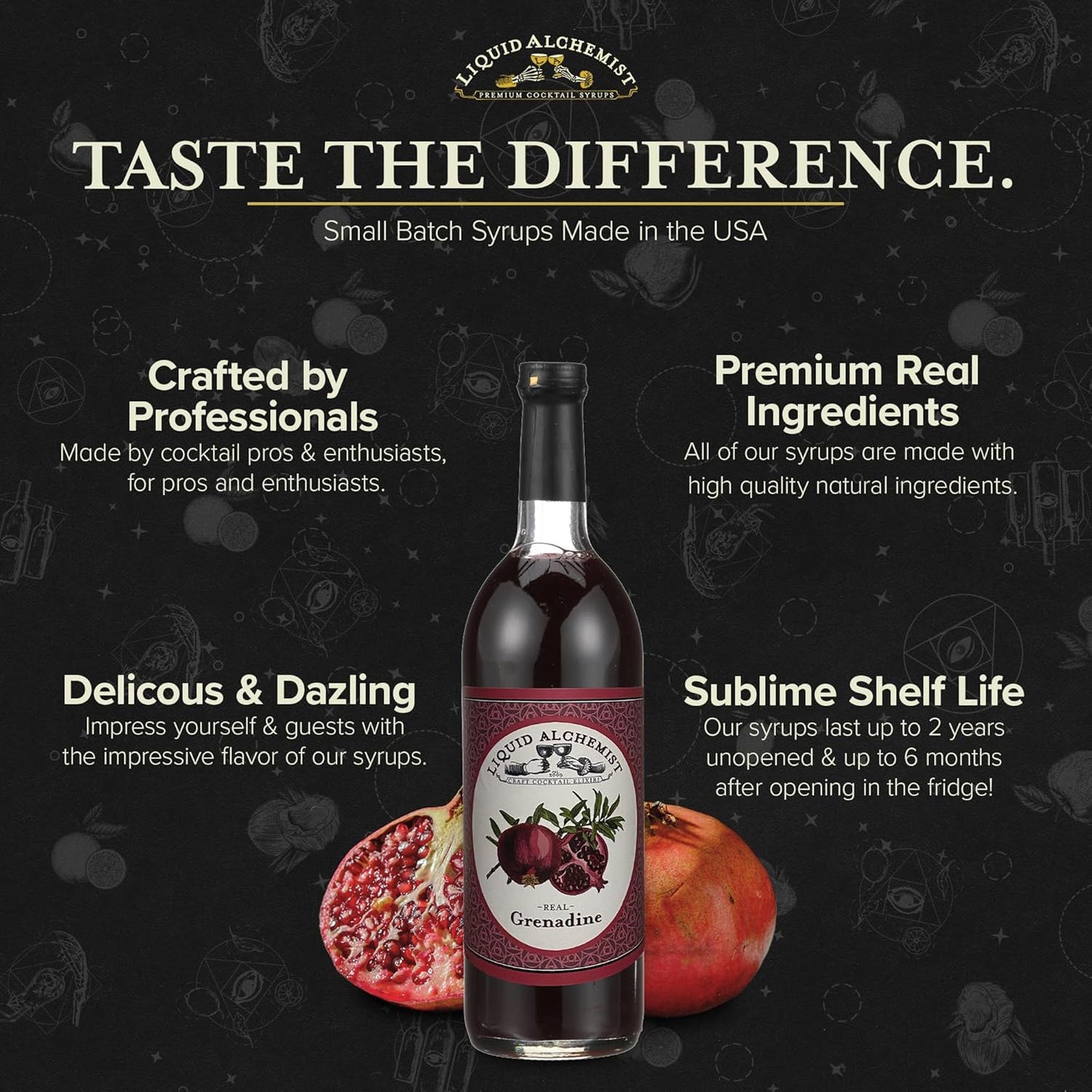 Liquid Alchemist Grenadine Syrup for Cocktails - Real Ingredients Make our Pomegranate Syrup the Perfect Shirley Temple Mix - Our Small Batch is Non-GMO, Gluten Free & Vegan (25 oz)