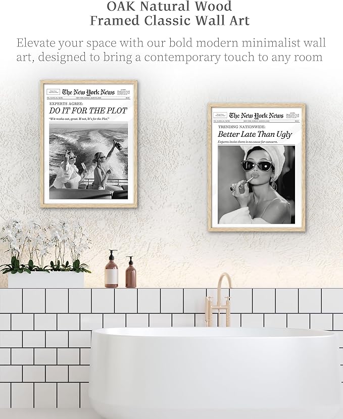 iHery Small Natural OAK Wood Hepburn Newspaper Trendy Bathroom Wall Decor - Image 5
