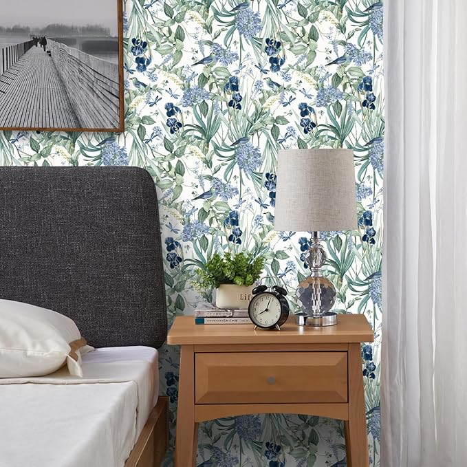 Floral Wallpaper Peel and Stick Blue Flower Contact Paper 16.9inch x118.1inch - Image 6