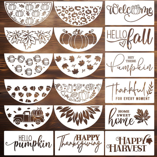 Fall Stencils for Painting on Wood Thanksgiving Stencils Autumn Hello Pumpkin Happy Harvest Stencil for Door Mats Fabrics Porch Hanger Decor