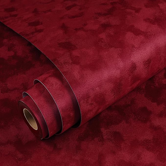 YENHOME 17.7"X393" Dark Red Wallpaper Stick and Peel, Vintage Velvet Wallpaper by Yenhome