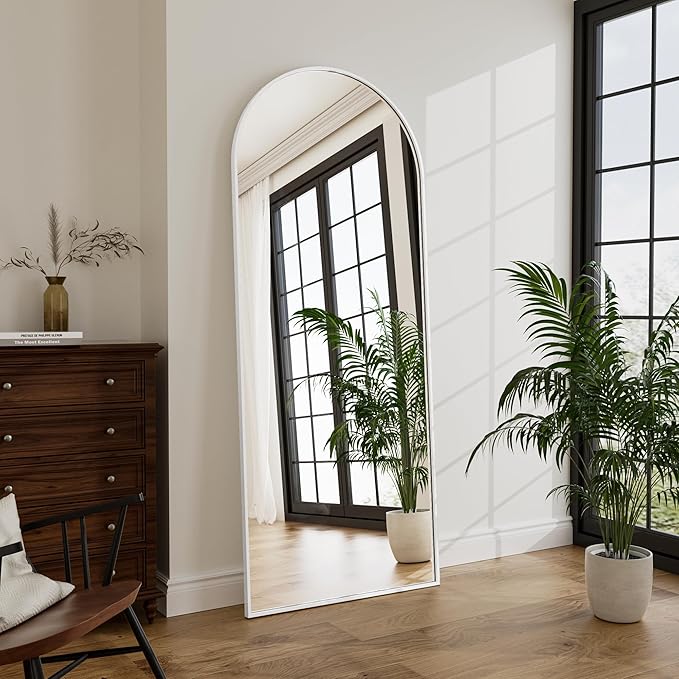 Rowjut Floor Mirror Arched Full Length Mirrors, Living Room, Aluminum Frame - Image 5