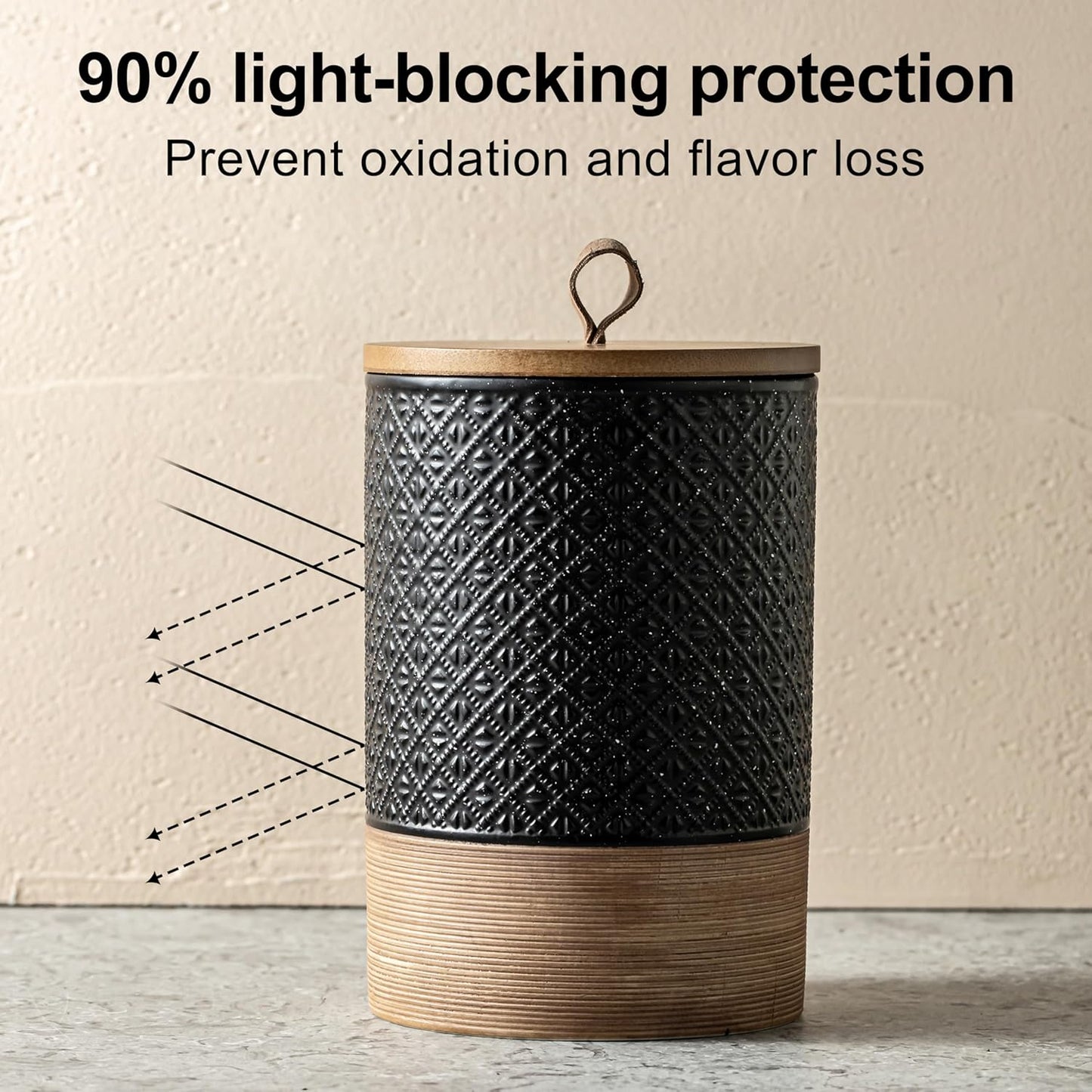 Large Jar with Lid, Ceramic Coffee Container with Airtight Lids, Food Storage Containers, Kitchen Canisters for Countertop Coffee Bar Accessories Weeding Gift - Black & 64 fl.oz