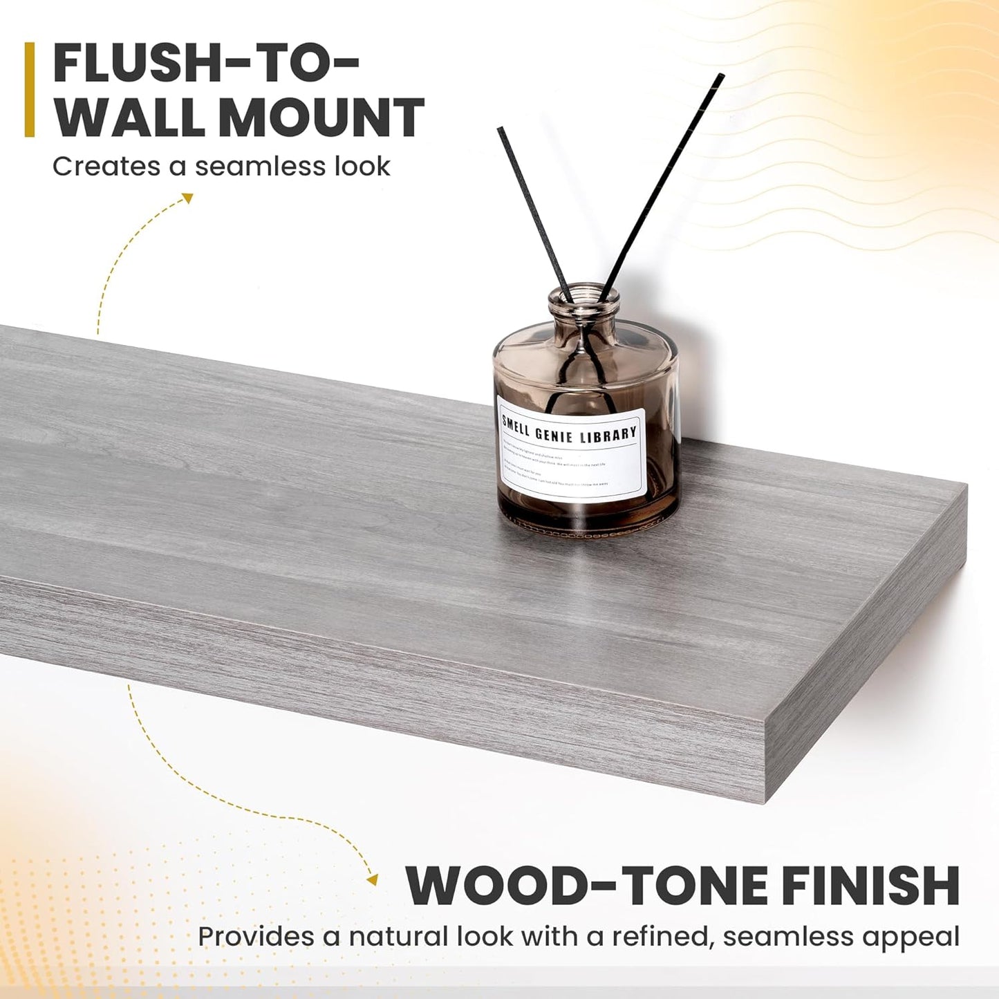 24 Inch Floating Shelves, 9.3" Deep Floating Shelf Wall Mounted, 24" Wall Shelves, Rustic Deep Bookshelf, Large Display Shelves & Storage Shelves for Bedroom, Living Room, Gray, Set of 2