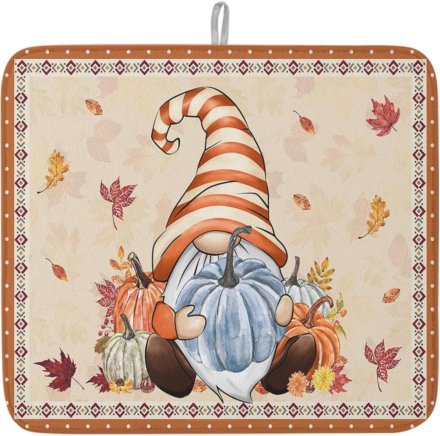 Fall Dish Drying Mat for Kitchen Counter Pumpkin Gnome Drying Pad Absorbent Drying Mats for Countertops Sinks Draining Racks Autumn Maple Leaves Drainer Holiday Harvest Thanksgiving Decorations 18x24
