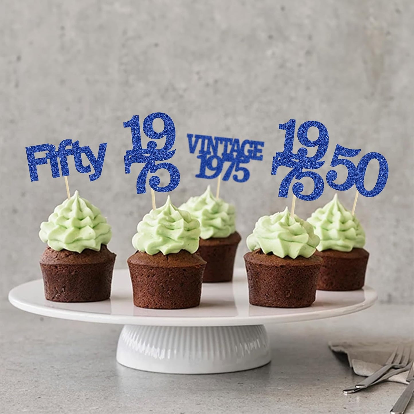 Gyufise 24Pcs Vintage 1975 Cupcake Toppers Cheers to 50 Fabulous Fifty Cupcake Picks 50th Birthday Wedding Anniversary Party Cake Decorations Supplies Deep Blue
