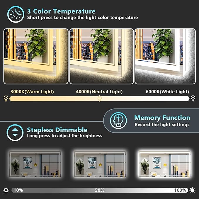 84x40 LED Bathroom Mirror with Lights, Backlit and Front Lit Anti-Fog Lighted - Image 4