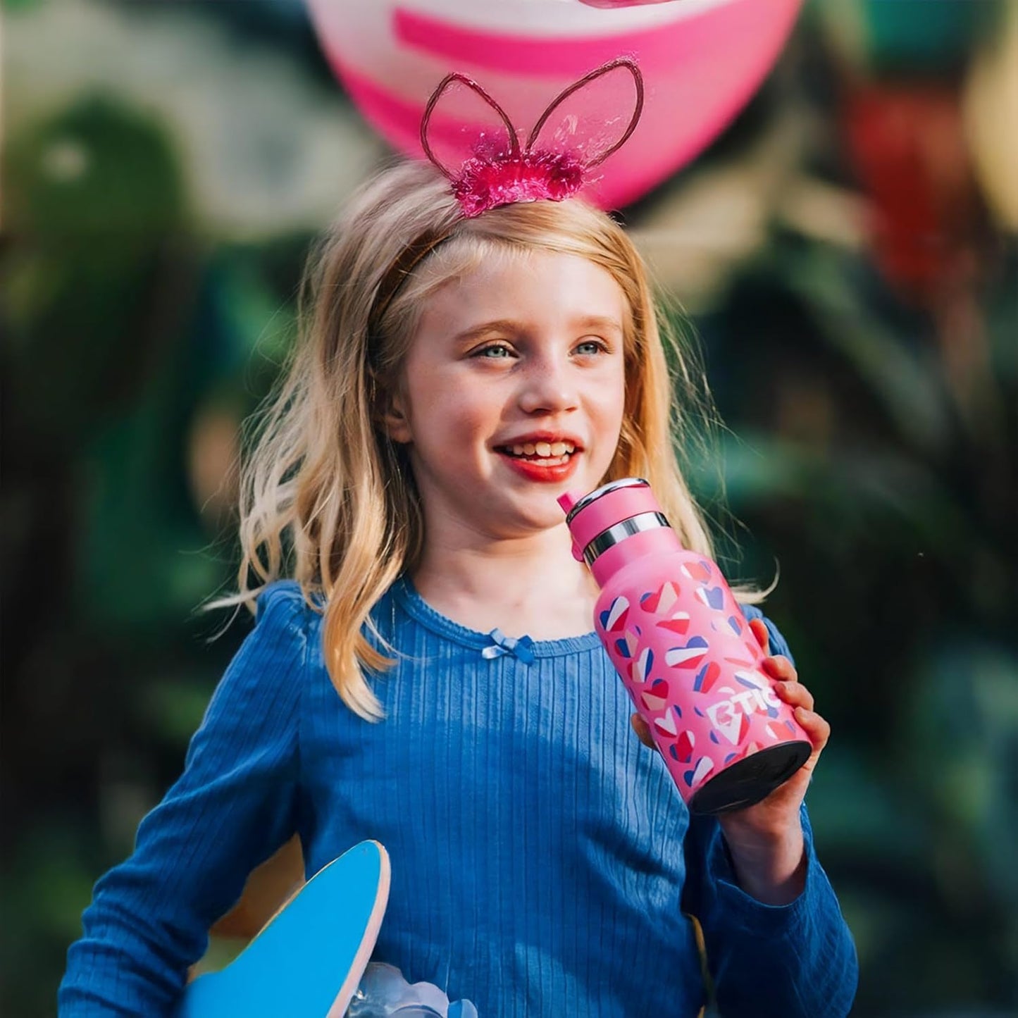 RTIC Little Journey Bottle with Straw, Insulated, Stainless Steel, Metal, Double Wall Vacuum-Insulation, Ceramic-Lined, Leak-Proof Lid, BPA-Free Water Flask for Sports, Travel, Flag Red