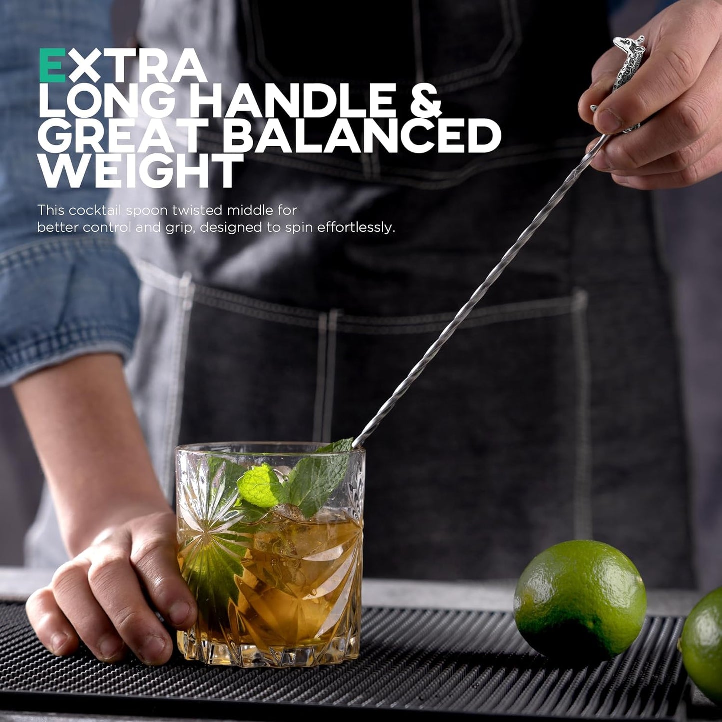 Homestia Bar Spoon Cocktail Mixing Spoon, Spiral Pattern Bar Cocktail Shaker Spoon, Stainless Steel Long Handle 12 Inches, Drink Stirrers Spoons with Giraffe Handle for Cocktail Shaker Tall Cups