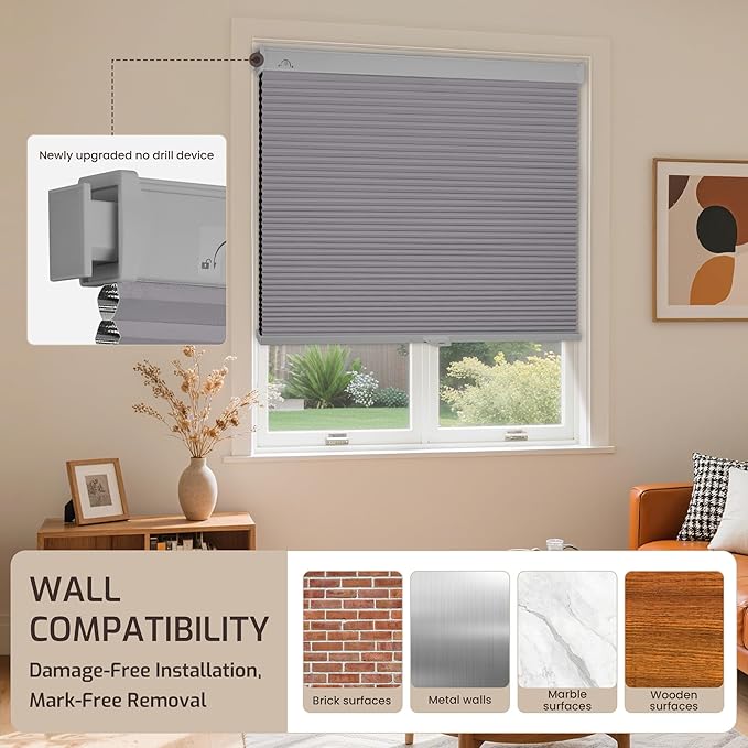 Grandekor No Drill No Tools Cordless Cellular Shades, 31.5" W x 64" H, UV - Image 8