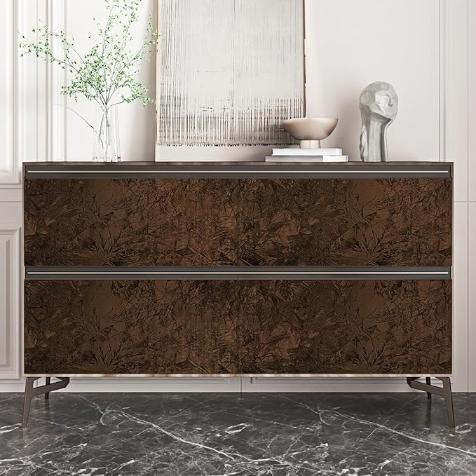Wallercity 17.5''x236'' Brown Floral Leaves Flocking Fabric Wallpaper Peel and - Image 6