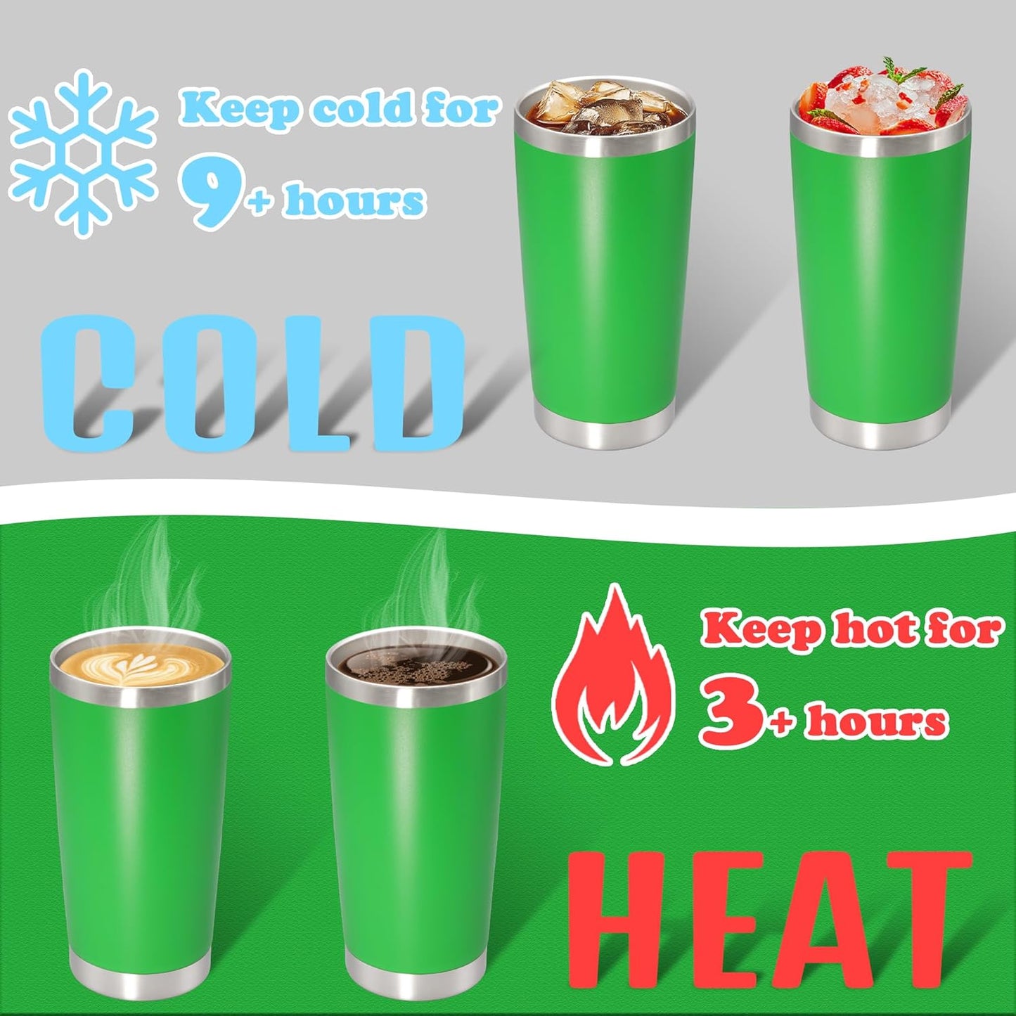 20 oz Tumbler with lid Double Wall Vacuum Insulated Tumblers Stainless Steel Coffee Mug Travel Coffee Tumbler Powder Coated Tumbler Cup Keep Hot&Cold - (Green 6 Pack)