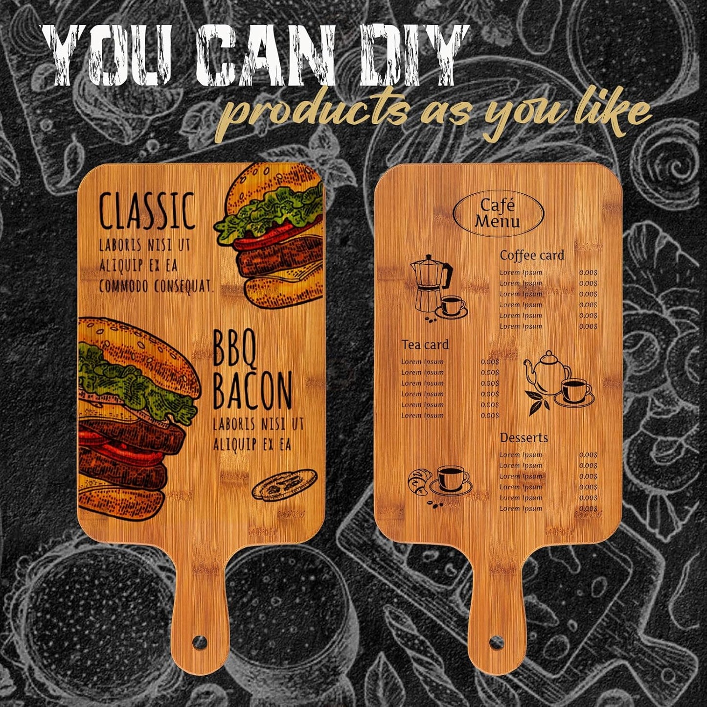 Nuenen 10 Pcs Wood Cutting Board with Handle 15.7 x 7.8 Inch Acacia Bamboo Wooden Serving Kitchen Chopping Boards for Pizza, Bread, Cheese, Charcuterie, Fruit, Vegetables (Carbonized Bamboo)