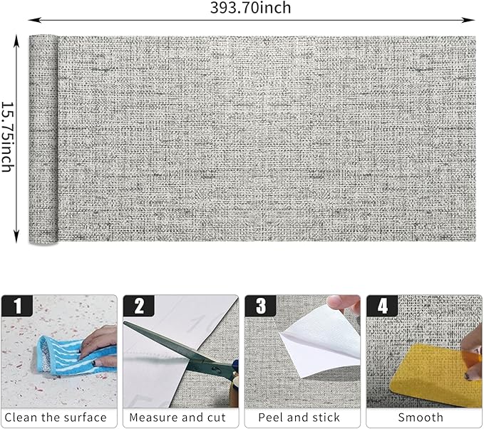 15.75"x393.70" Gray Wallpaper Grasscloth Peel and Stick Wallpaper Faux Linen - Image 9