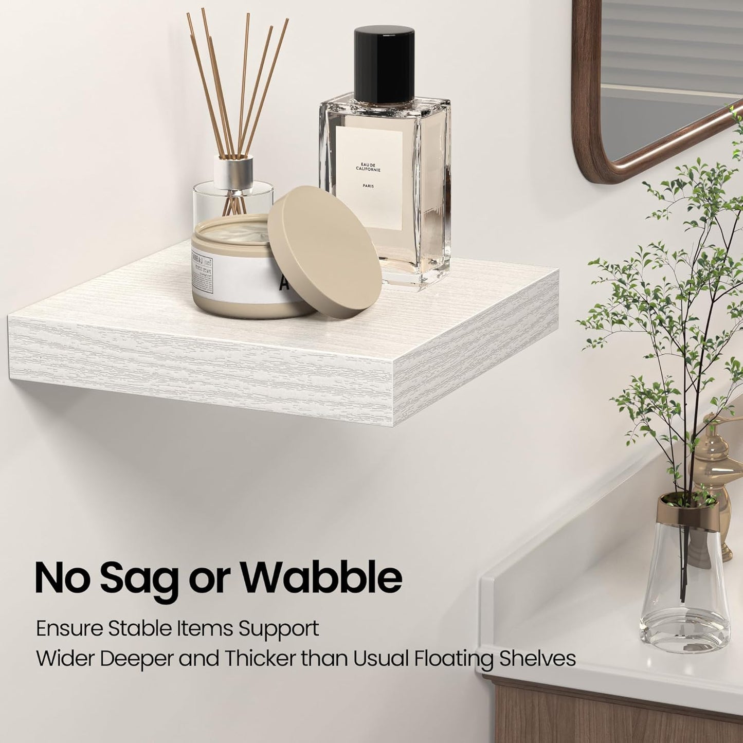 Square Floating Shelves for Wall, 10" W x 10" D x 1.2" H, Small Wooden Wall Mounted Display Shelves with Invisible Brackets for Living Room, Bedroom, Bathroom, Kitchen Decor, Set of 4, White