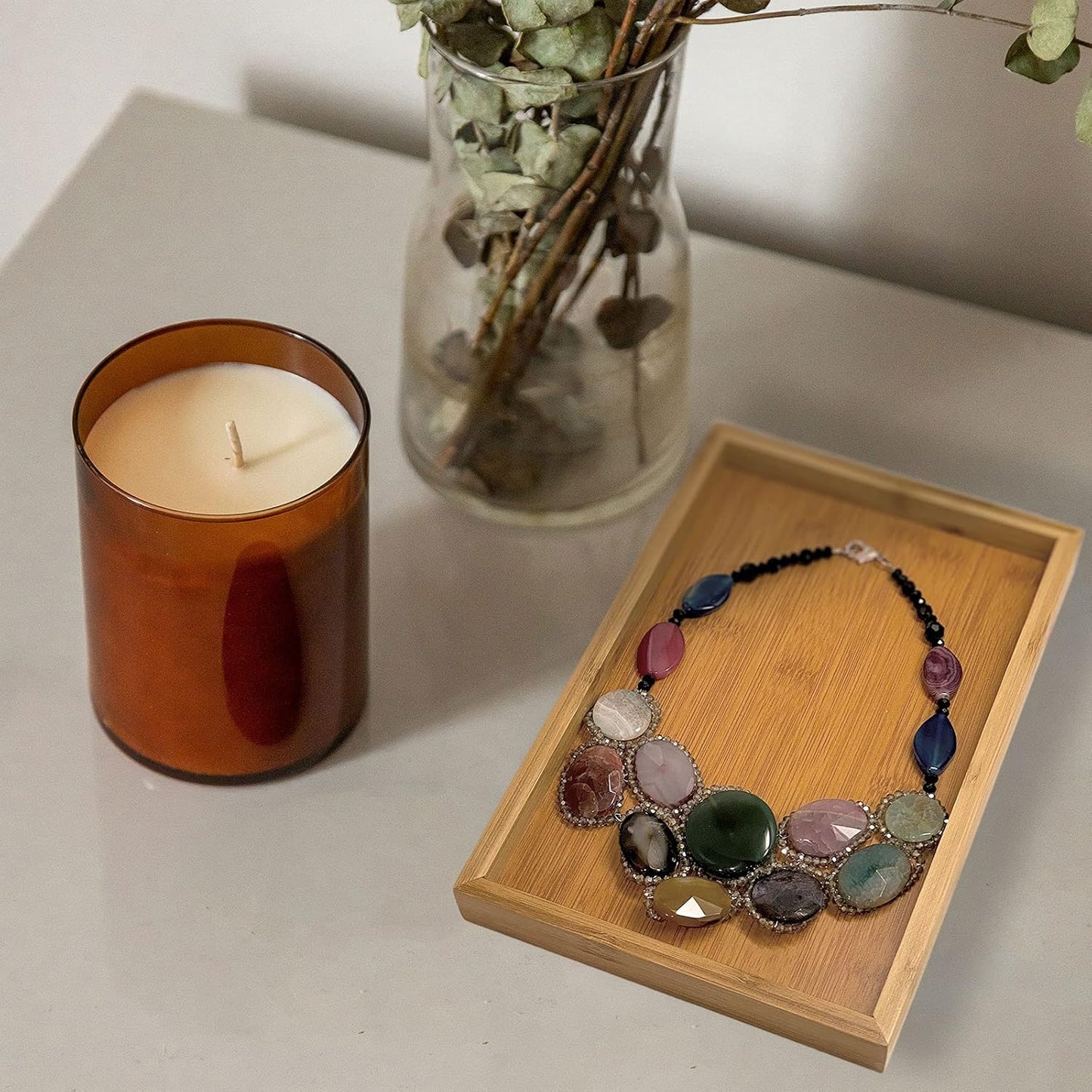 Bam & Boo (2-Pack) Natural Bamboo Rectangle Serving & Vanity Tray - for Kitchen, Bathroom, Countertop, Coffee Table (11" x 7.5" x 1.2")