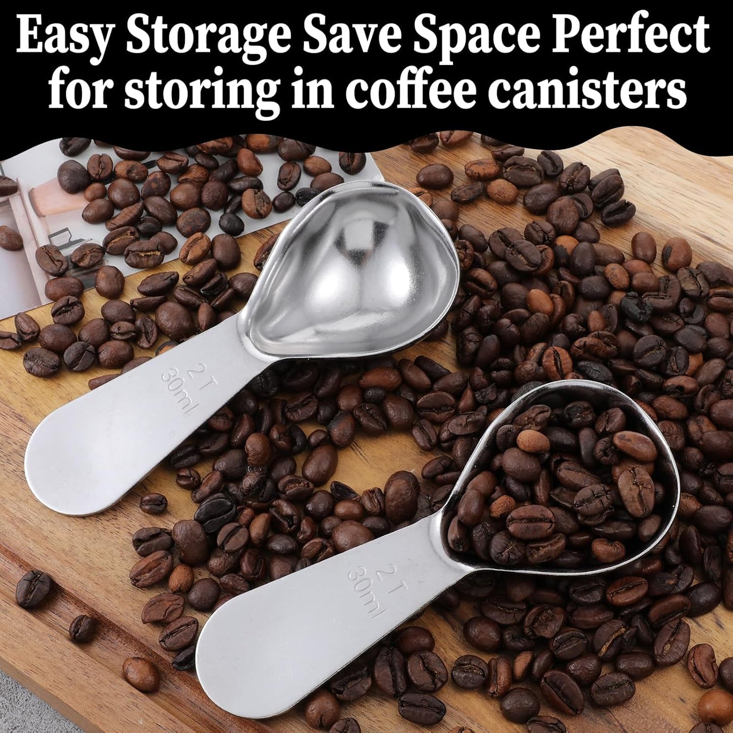 2 Pcs 2 Tbsp Scoop, Stainless Steel 2 Tablespoon Capacity, 30ml Short-Handled Coffee Scoop for Ground Coffees Fits Inside Canisters