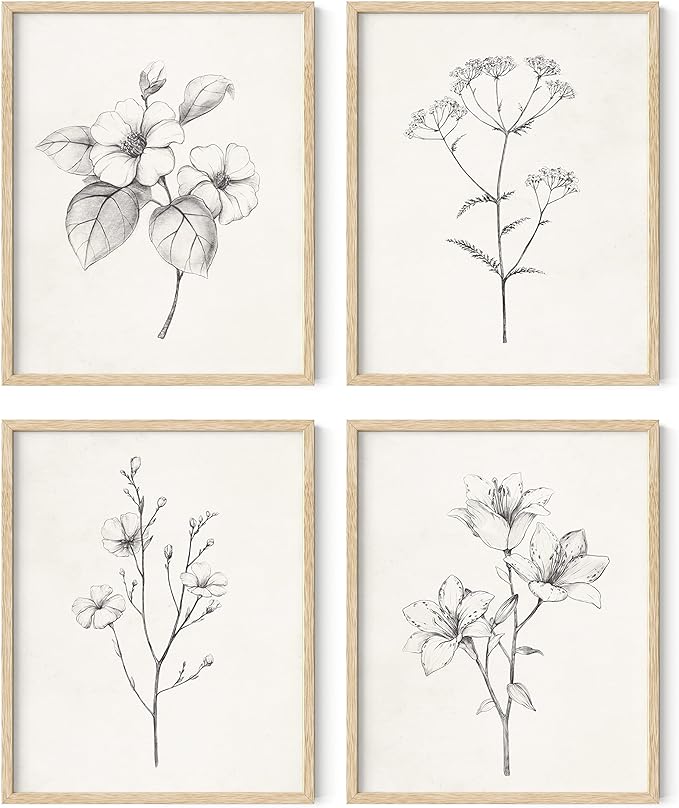 HAUS AND HUES Grey Floral Wall Art by HausandHuesArtPrints