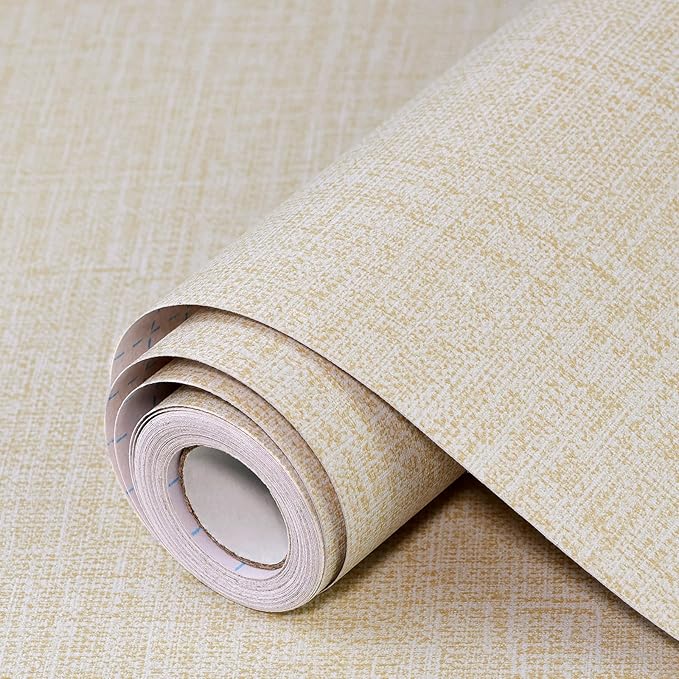 Beige Grasscloth Peel and Stick Wallpaper 17.3"x120" Faux Linen Textured by Uooar