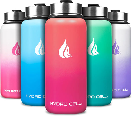 HYDRO CELL Stainless Steel Insulated Water Bottle with Straw - For Cold & Hot Drinks - Metal Vacuum Flask with Screw Cap and Modern Leakproof Sport Thermos for Adults (Coral/Punch 32oz)