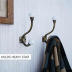 Indian Shelf Pack of 6 Heavy Duty Double Prong White Decorative Coat Hooks - Image 2