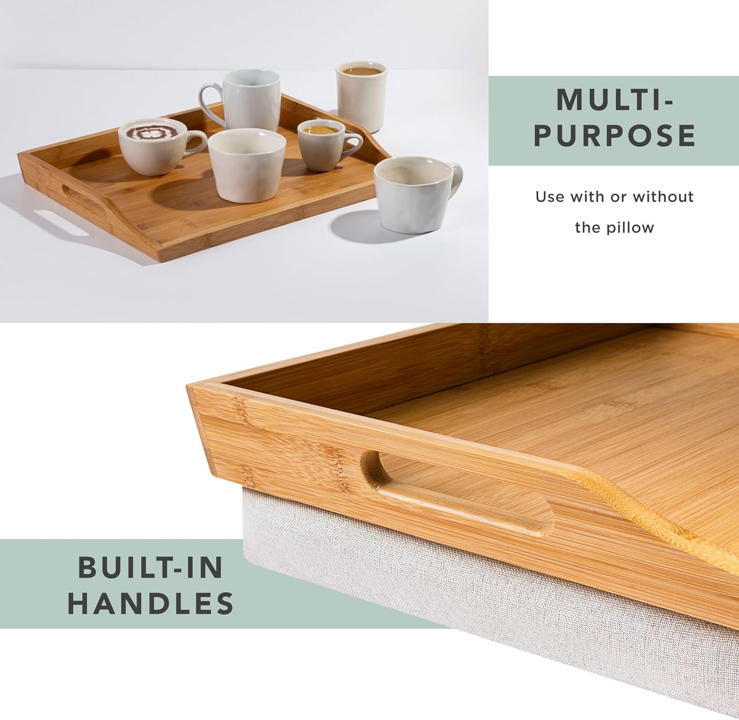 ROSSIE HOME Bamboo Wood Bed Tray, Lap Desk - Set of Two - with Hyacinth Storage Basket - Natural - Fits up to 15.6 Inch Laptops - Style No. 70107