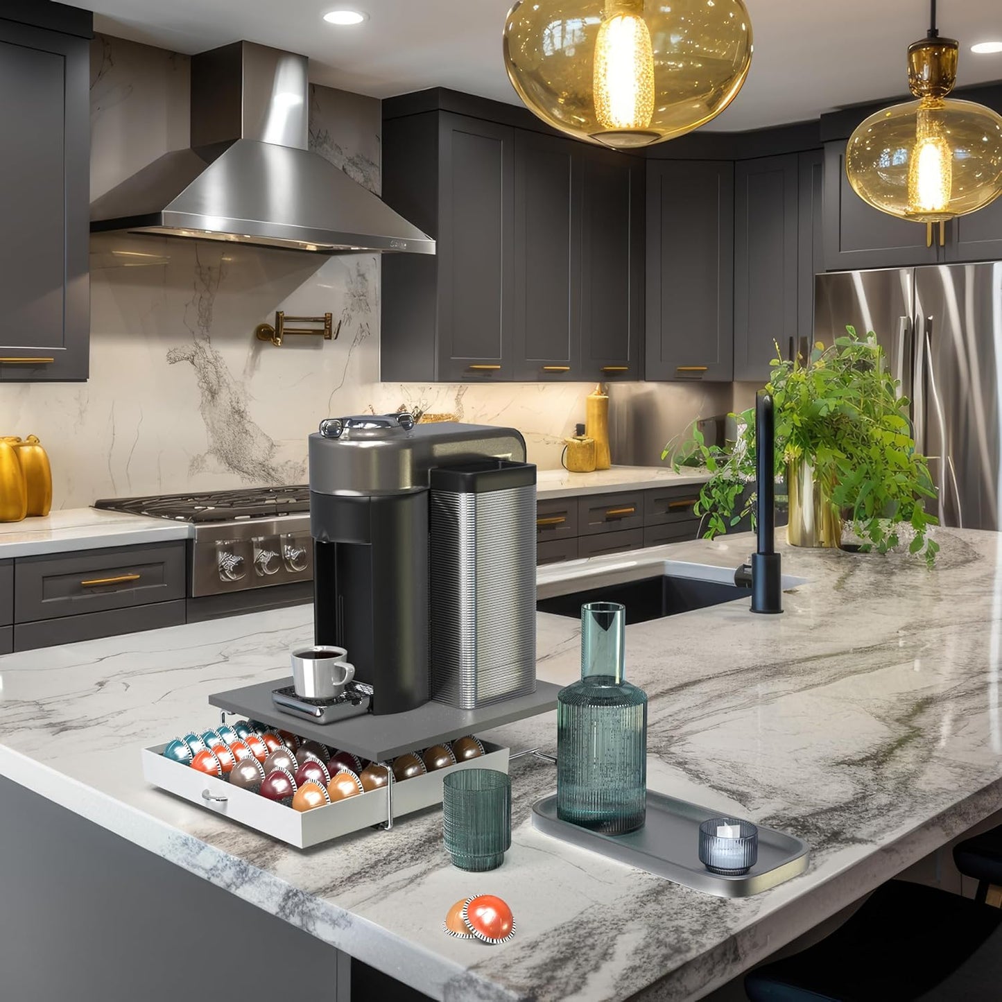 DecoBrothers Supreme Vertuoline Drawer, Holds with 30 Big or 60 Small Vertuoline Pods, Grey