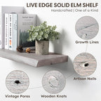 Live Edge Floating Shelves Set of 2, 36 Inch Solid Elm Wood Wall Shelves - Image 4