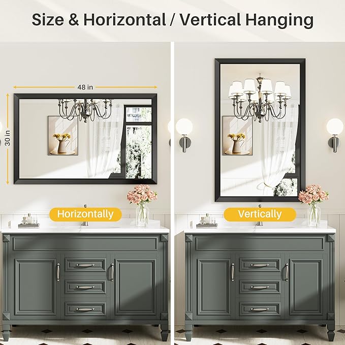 Briivue 48x30 Inch Black Bathroom Mirror - Image 6