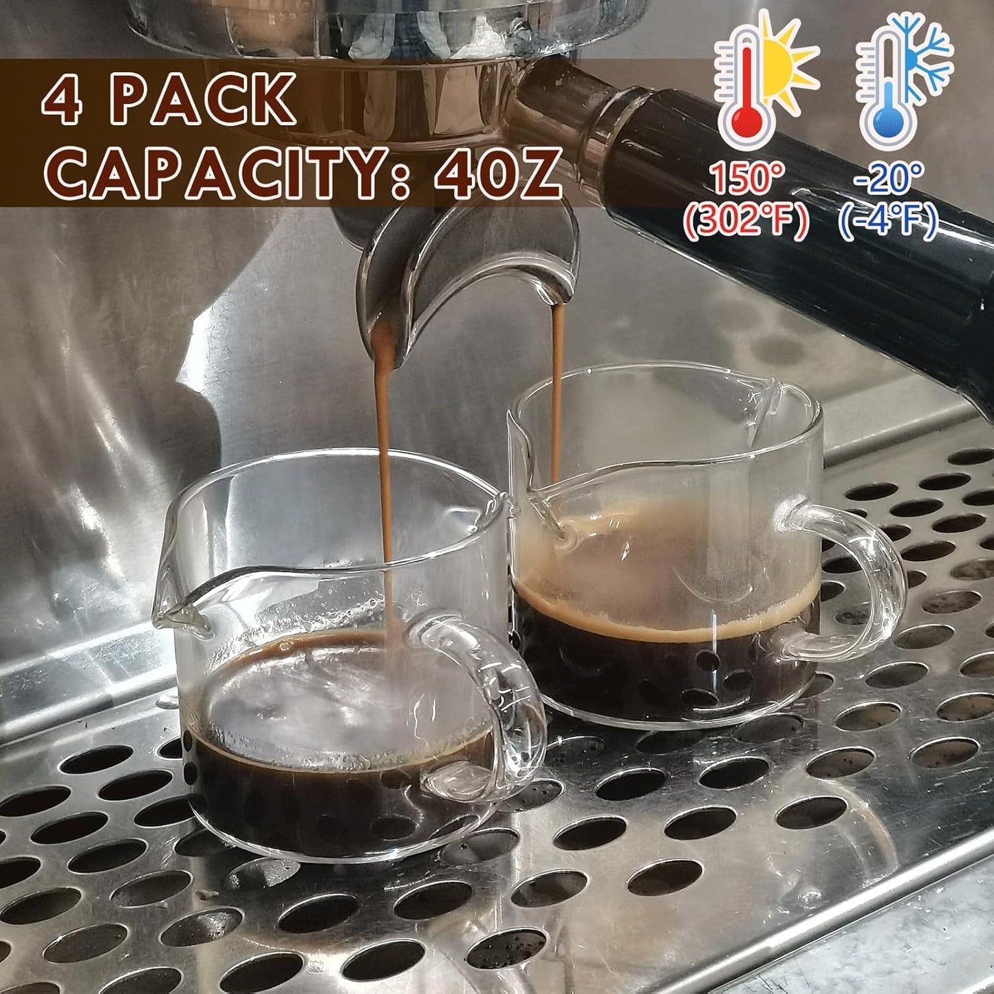 Espresso Cups 4-Piece set, 4 OZ Double Spout Cup with Handle, Espresso Shot Glass with V-Shaped Spout for Espresso Machine, Milk Cup (Espresso cups)