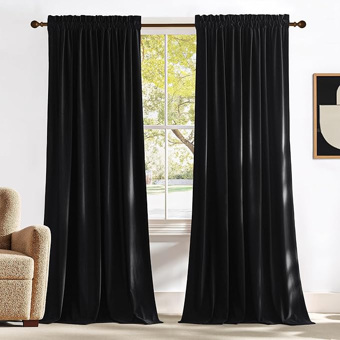 NICETOWN Black Velvet Curtain 72 inches Long by NICETOWN