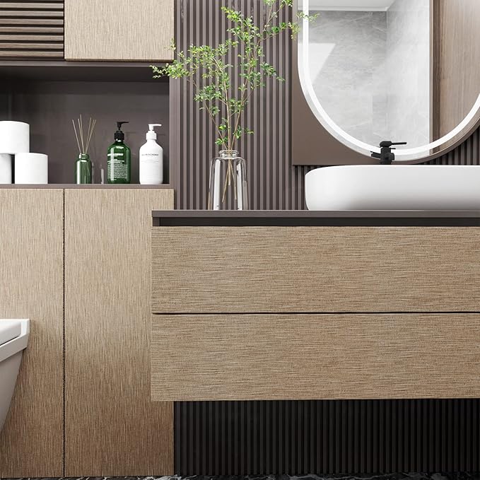 Decotalk Peel and Stick Grasscloth Wallpaper 200"x17.7" Brown Grasscloth - Image 5