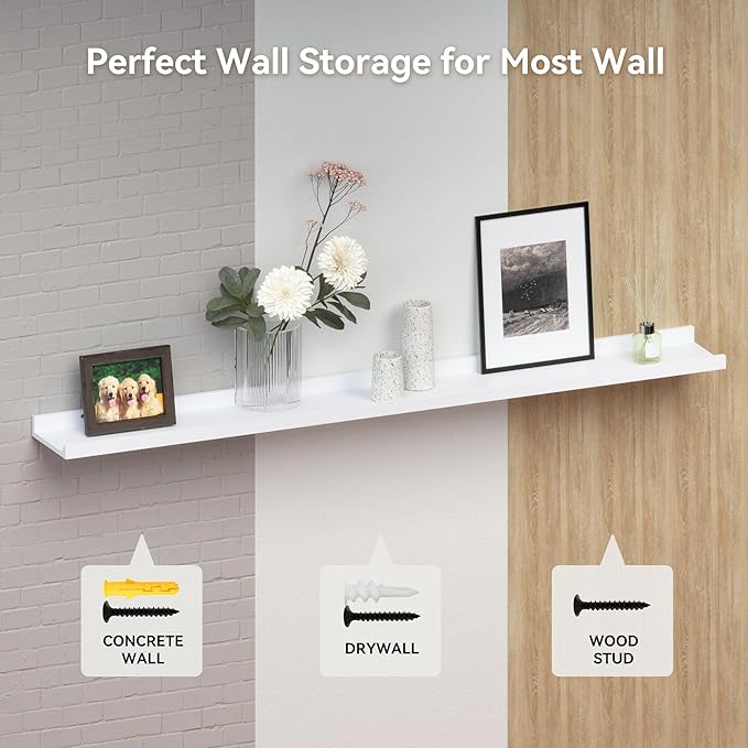 Boswillon 55.1 Inches Long Floating Shelves, 2 Set Rustic Wall Shelf - Image 4