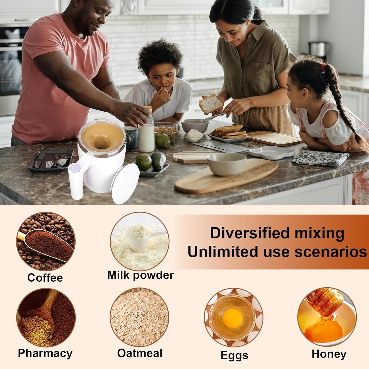 Self Stirring Coffee Mug-Automatic Magnetic Stirring Cup for Easy Mixing | USB Rechargeable with 304 Stainless Steel Interior,Silicone Lid,Ideal for Coffee,Cocoa,Milk