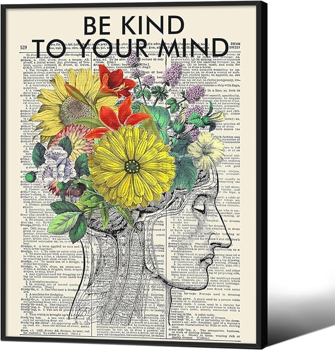 Be Kind To Your Mind Quote Poster Prints Mental Health Canvas Wall Art 12x16 by Medpol