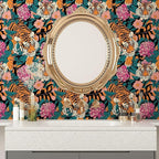 BOKEBEVE Tiger Wallpaper Peel and Stick Vintage Floral Contact Paper Retro Boho - Image 3