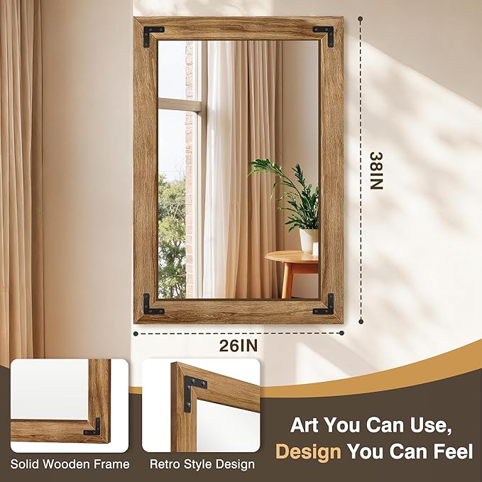 Wooden Bathroom Mirror for Wall, for Farmhouse, Living Room, Entryway Decor - Image 2