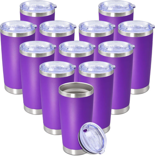 20 oz Tumbler with lid Double Wall Vacuum Insulated Tumblers Stainless Steel Coffee Mug Travel Coffee Tumbler Powder Coated Tumbler Cup Keep Hot&Cold - (PurPle 12 Pack)