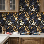 Laatse Blue/Gold Leaf Wallpaper Peel and Stick Vintage Dark Floral Wallpaper - Image 5