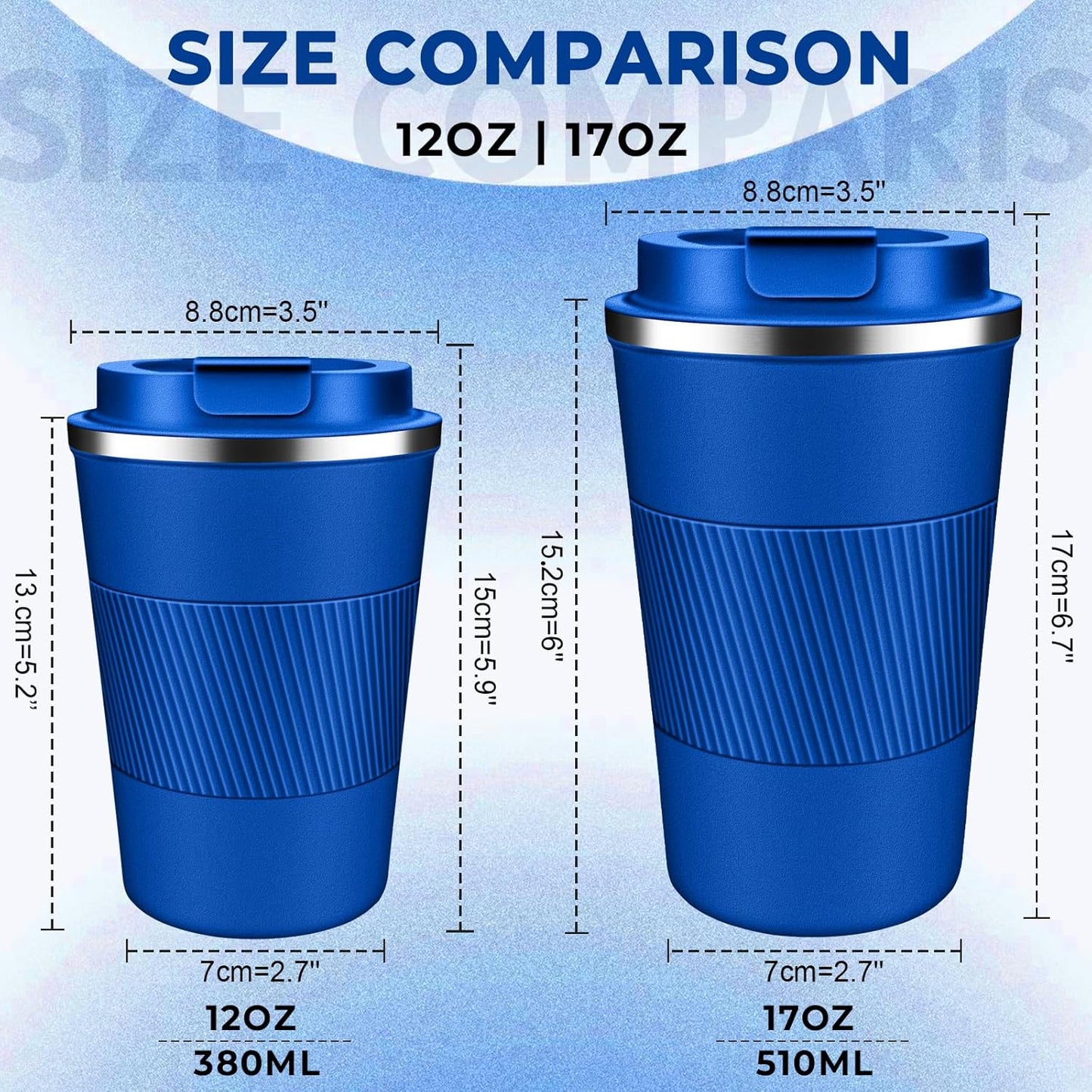 Insulated Coffee Tumbler 12 oz, Stainless Steel Coffee Mug with Lids, Travel Coffee Mug Leak Proof, Double Wall Vacuum Insulated Reusable Coffee Cup, Keep Drinks Hot and Cold (Deep Azure, 12 Ounces)