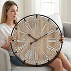 EMAX HOME 24 Inch Large Farmhouse Wall Clock, Rustic Antique Wood - Image 2